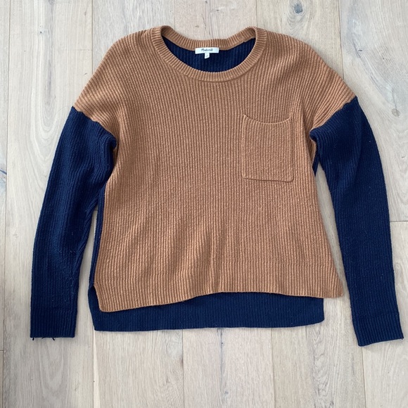 Madewell Tan & Navy Color Block Thompson Pocket Pullover Sweater - Picture 4 of 6